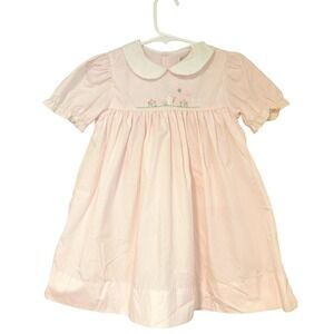 Petit Ami Pink Embroidered Bunny Easter Dress 24 Months Peter Pan Collar 3252